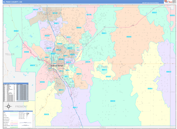 El Paso County Digital Map Color Cast Style